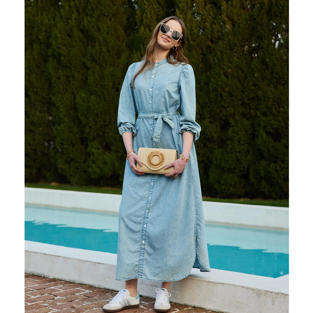 SS26 Women Lightweight Denim Dress Cotton Black and Blue Maxi Dress