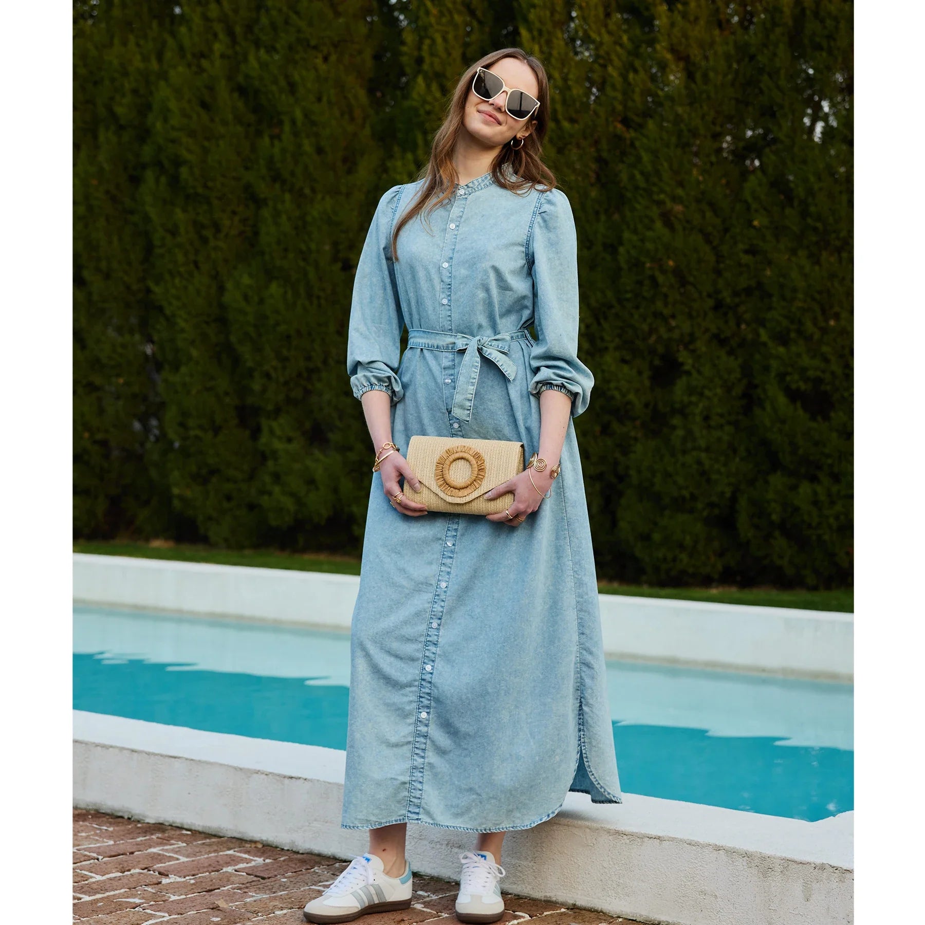 SS26 Women Lightweight Denim Dress Cotton Black and Blue Maxi Dress