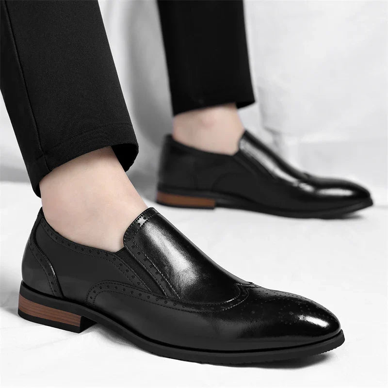Men's Genuine Leather Brogue Loafers Dress Shoes with Wingtip Perforations Comfortable Business Casual Oxfords Office & Weddings