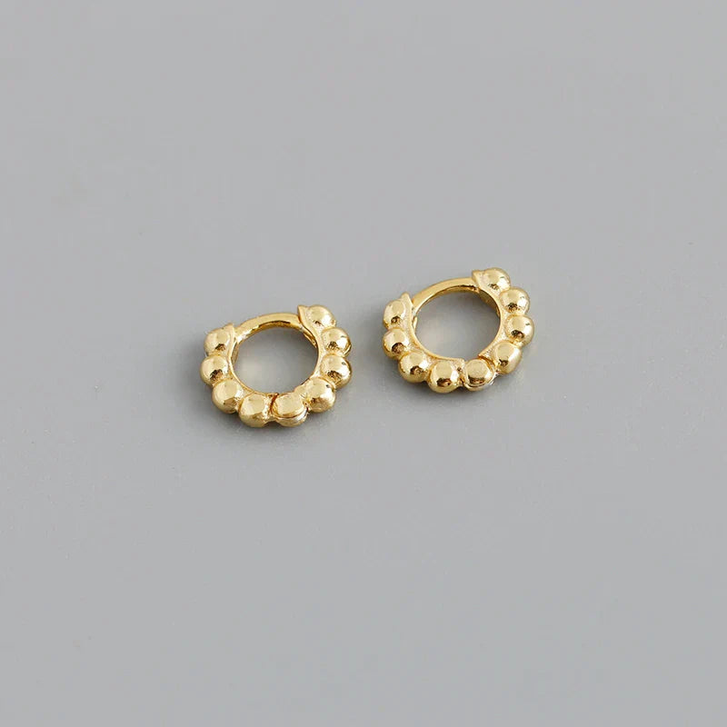 925 Sterling Silver Simple Fashion Glossy Beads Gold Huggies Hoop Earrings for Women Gothic Piercing Jewelry Accessories