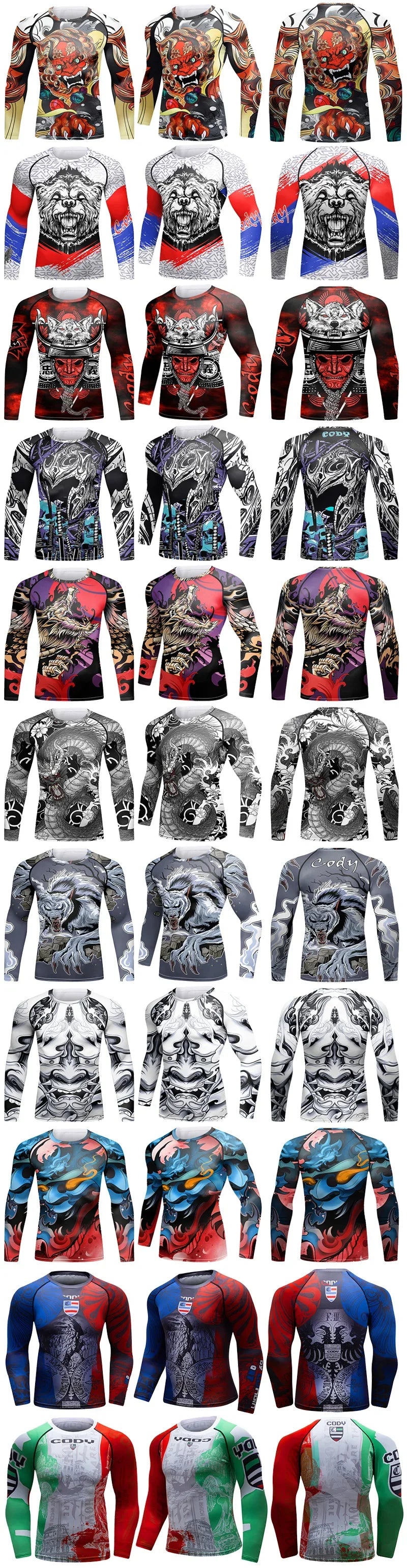 Men's MMA BJJ Rashguard Brazilian Jiu-Jitsu No Gi Grey Compression Gym Shirts Westling Martial Art Training T Shirt
