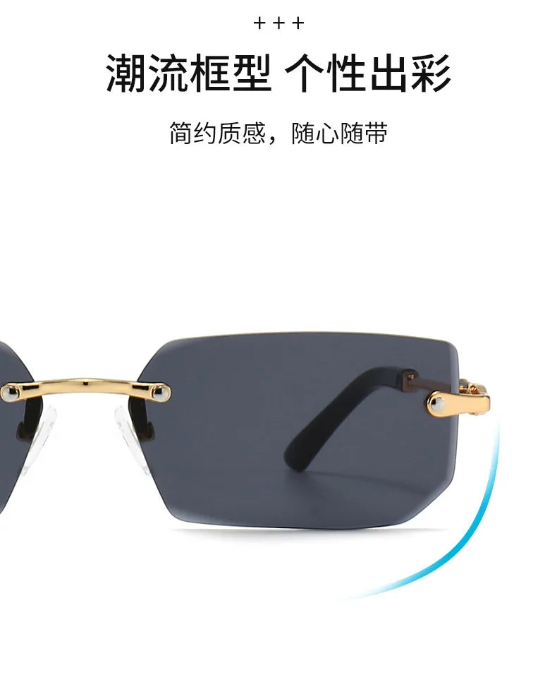 Fashion Rimless Rectangle Sunglasses Popular Women Men Shades Small Square Sun Glasses For Female Male Summer Traveling glasses