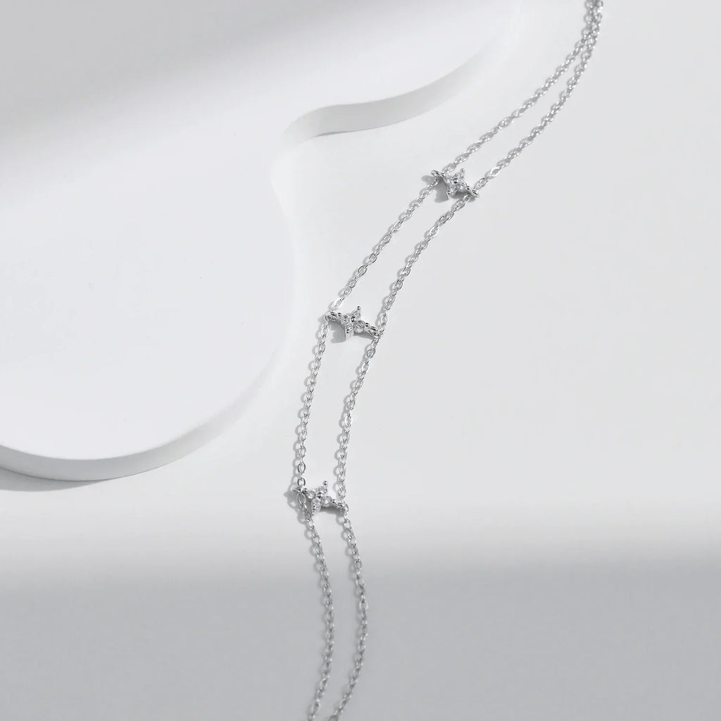 925 Sterling Silver Double-layer Four Leaf Clover Bracelet Trendy Chain Link Bracelets For Women Luxury Jewelry Gift