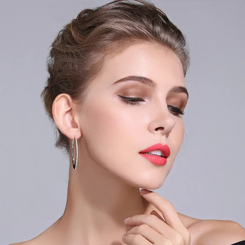 Full D Color Moissanite hoop Earrings for Women 925 Sterling Silver with White Gold Plated Ear Studs Fine Jewelry Gift