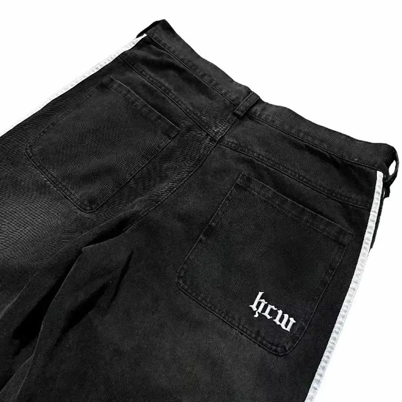 American Harajuku Style Baggy Jeans Y2K Streetwear Striped Denim Pant Men Women Casual Wide Leg Trousers Trendy High Street Pant