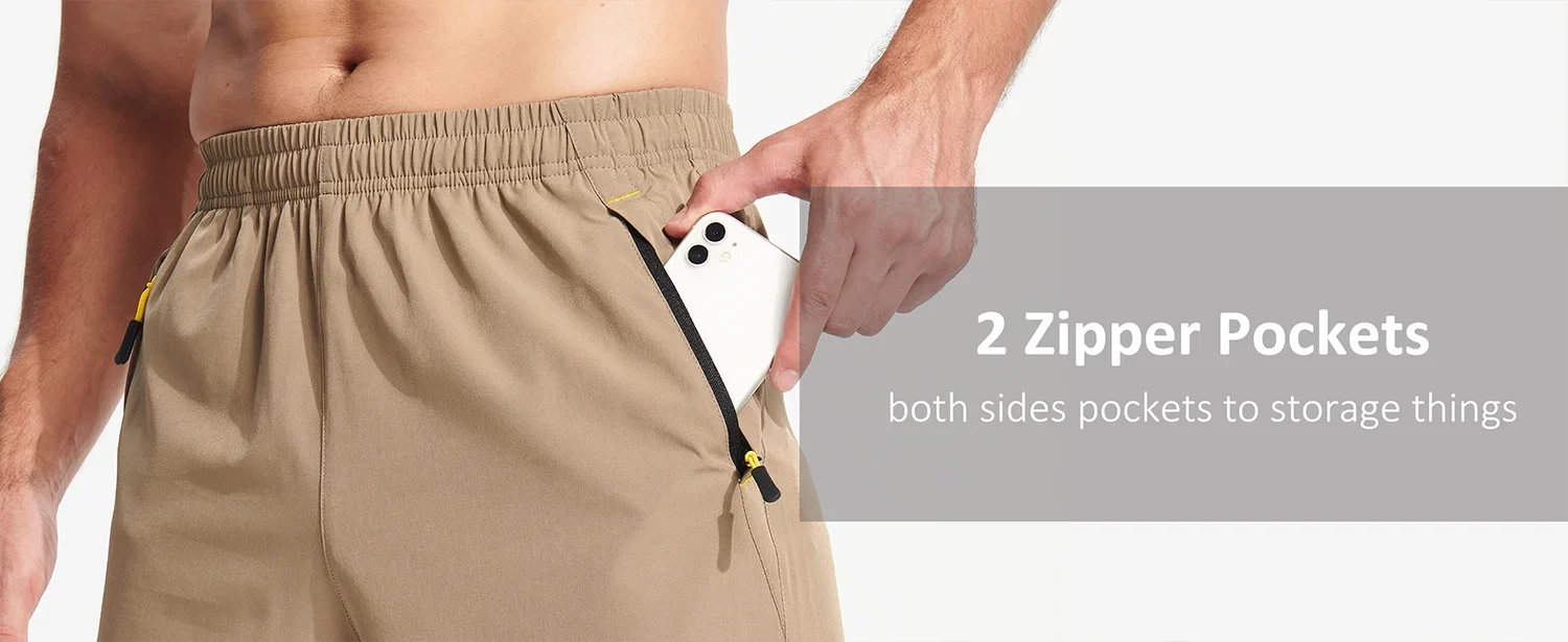 Quick Dry Athletic Shorts with Zipper Pockets Men's Summer Running Shorts Gym Training Workout Fitness Hiking Shorts