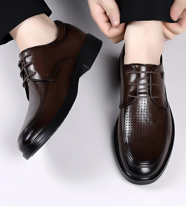 Summer New Hallow Leather Shoes for Men Solid Color Lace Fashion Business Casual Shoe Male Breathable Dress Elegant Shoes Man