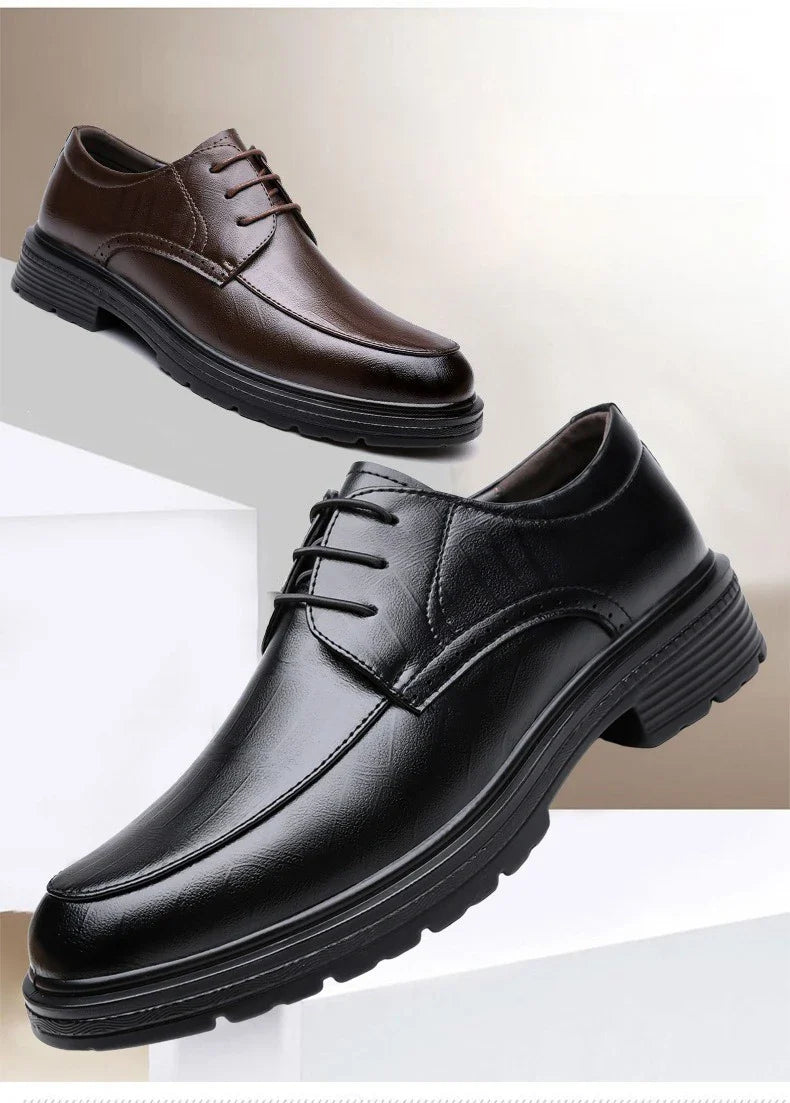 Men's Lace-up Business Casual Leather Shoes Spring Autumn New Platform Work Shoes Male Fashion Solid Color Dress Shoe Man