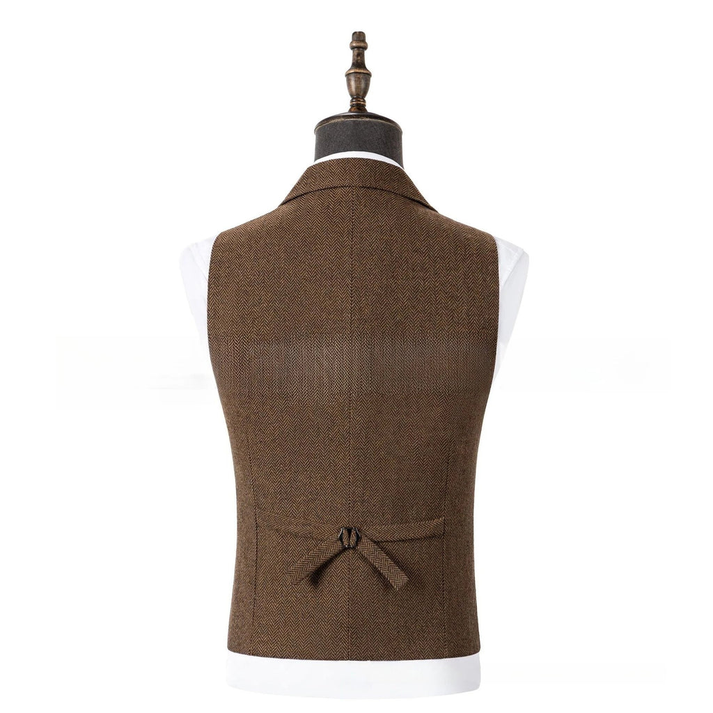 Men's Vintage Herringbone Waistcoat Single Breasted Notch Lapel Formal Vest Business Sleeveless Suit Gilet For Wedding Party