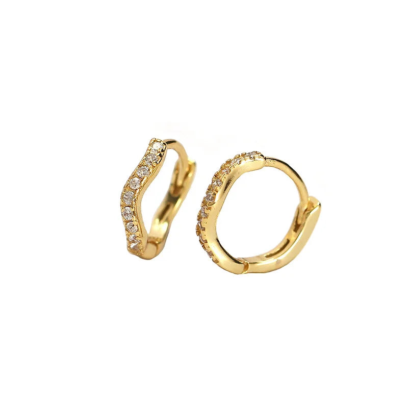 925 Sterling Silver Fashion Statement Gold Wavy Geometry Huggies Hoop Earrings for Women Bohemian Jewelry Ear Buckle Gift