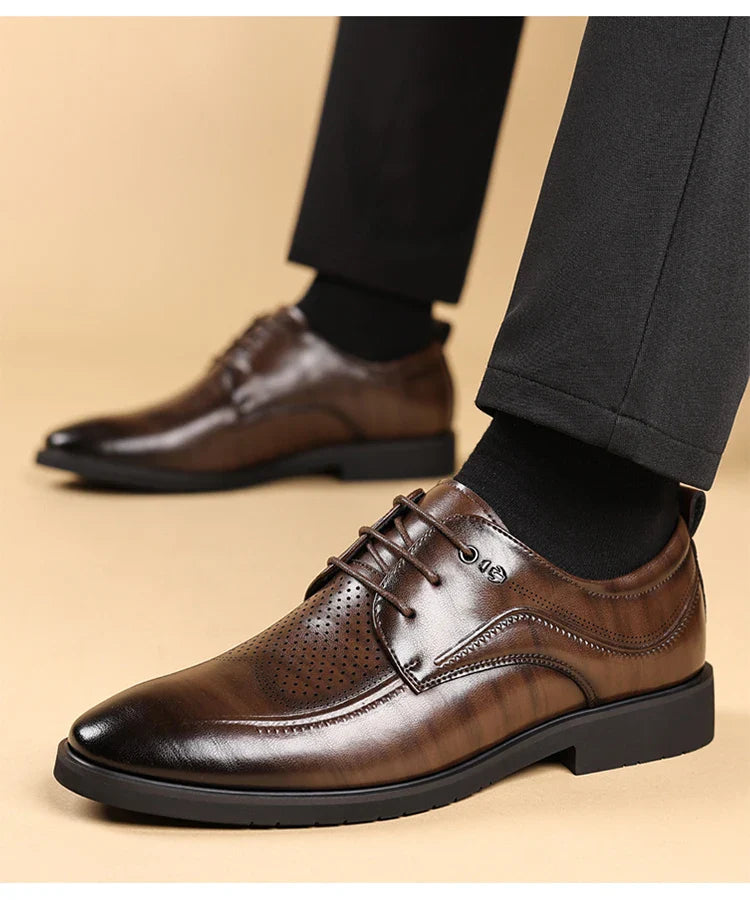 Men's Summer Breathable Leather Shoes Hollow out Comfortable Fashionable Business Formal Derby Shoes British Style-SJ2502-1