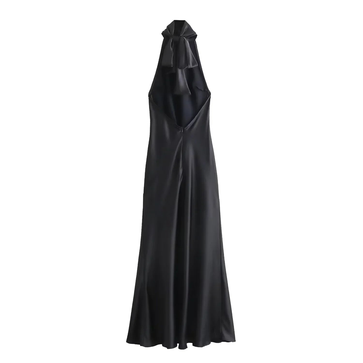 Dress for Women Fashion 2024 Autumn New Bow Sexy Backless French Elegant Halter Neck Satin Texture Midi Dresses