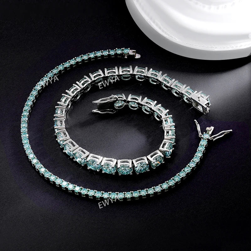 Luxury 3/4/5MM Full Blue Green Moissanite Tennis Bracelet for Men Women S925 Red Pass Diamond Test Bracelets Wholesale Gift
