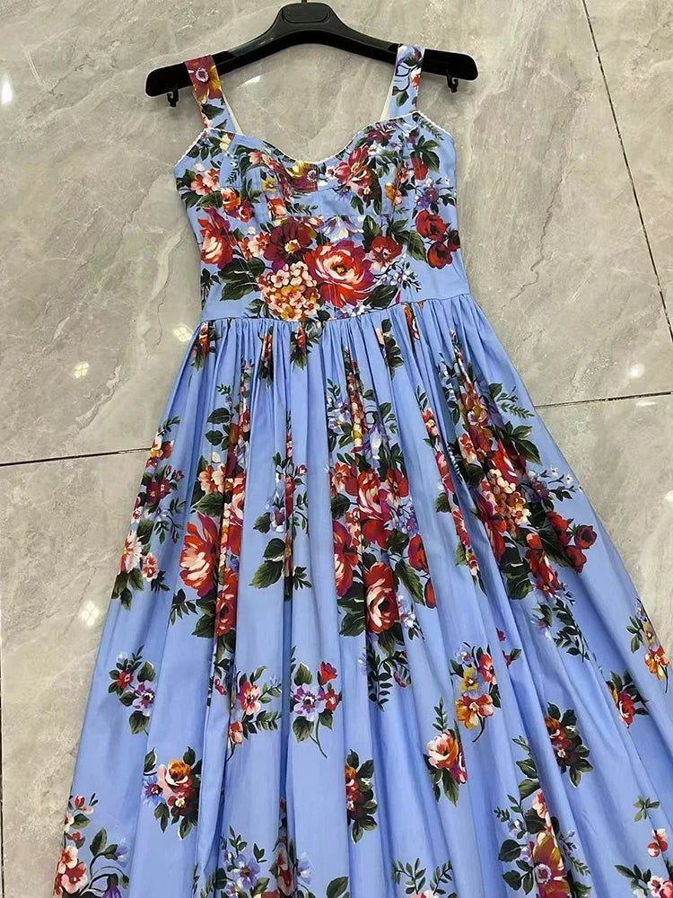 2026 New Women's Dress Sexy Spaghetti Strap Backless Fashion Print Cotton Casual Holiday Dresses