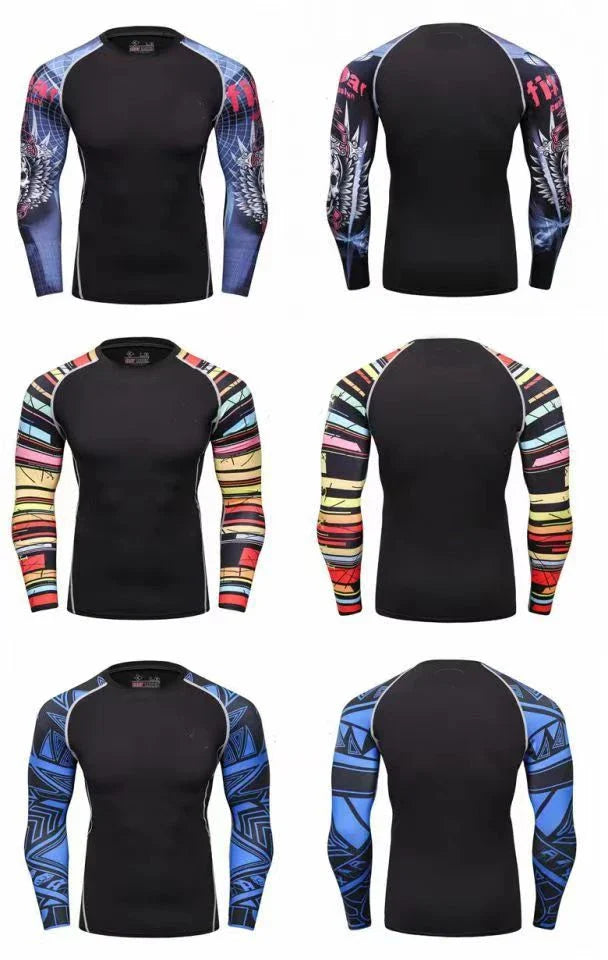 Men Long Sleeve Compression Athletic Workout Shirt Water Sports UPF 50+ Rash Guard High Quality Jiu Jitsu Gi BJJ Top
