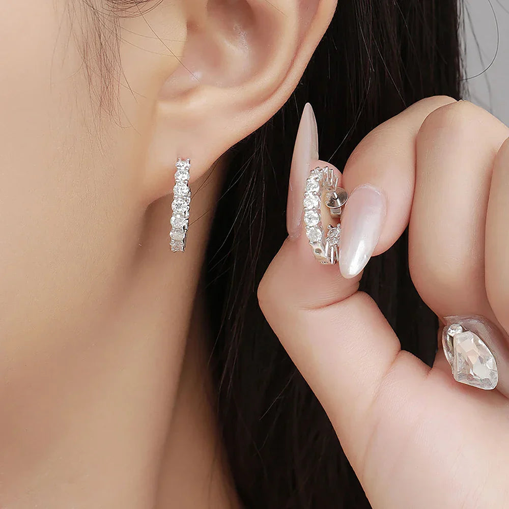 0.1carat All Moissanite Hoop Earrings D Color Sparkling Diamond Earring for Women 925 Sterling Silver Studs Fine Jewelry