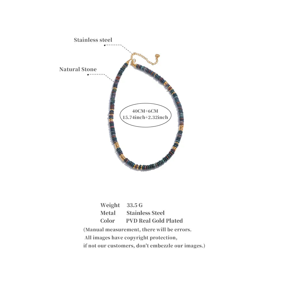 Colorful Natural Stone Beads Handmade Chain Y2K Fashion Necklace for Women Stainless Steel Waterproof Collar Jewelry Gift