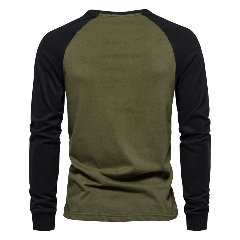 Men's T-shirts 100% Cotton Long Sleeve O-neck Pactwork Casual T shirts for Men New Spring Designer Tees Men Clothing