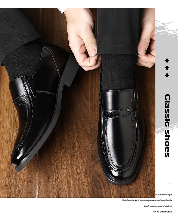 Men's Business Casual Leather Shoes round Toe Low Top Breathable Anti-Slip Rubber Outsole Comfortable Commuting Shoes