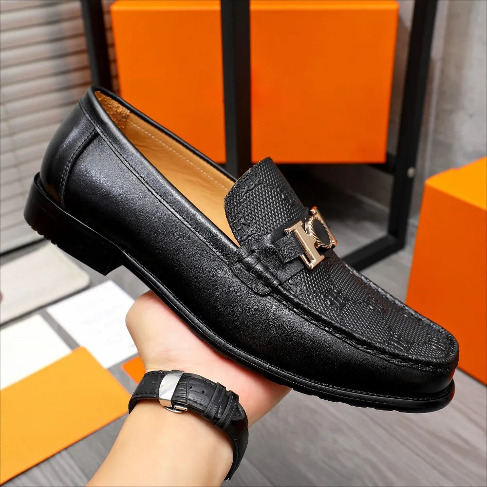 Men’s casual leather moccasin shoes soft leather slip-on business casual brown