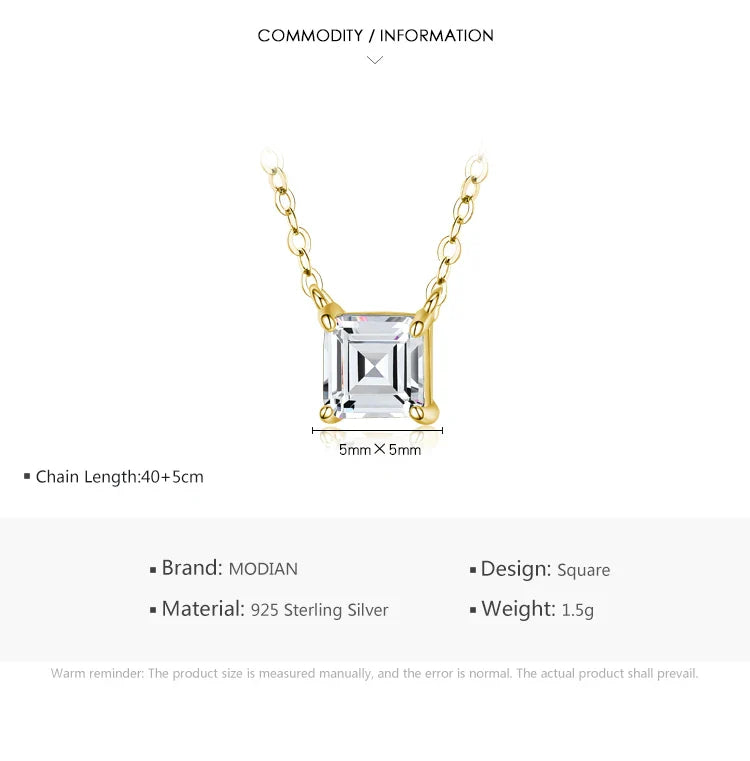 Real 925 Sterling Silver Square Emerald cut Clear CZ Classic Necklace Pendant For Women Wedding Charm Fine Jewelry 2020
