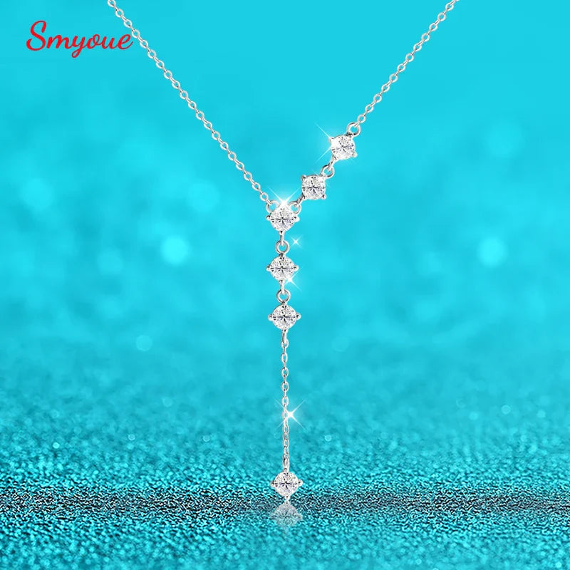 4mm Tassel Necklace Moissanite Pendant Round Cut Sparkling Neck Chain Girls Christmas Gift 925 Sterling Silver Plated 18K