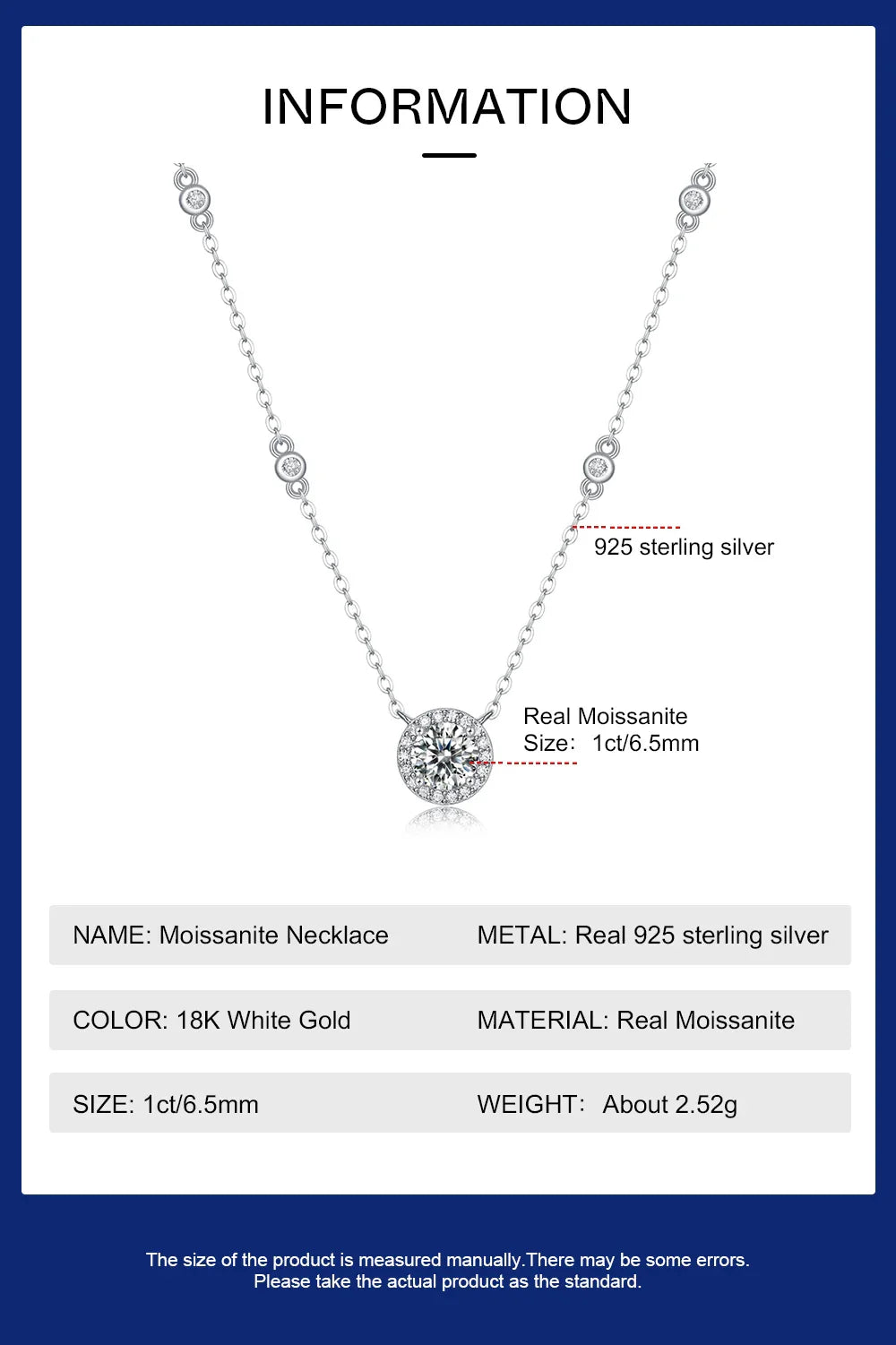 Certified 1CT Moissanite Necklace for Women D Color Lab Created Diamond 925 Silver Chains Original Certified Jewelry With GRR