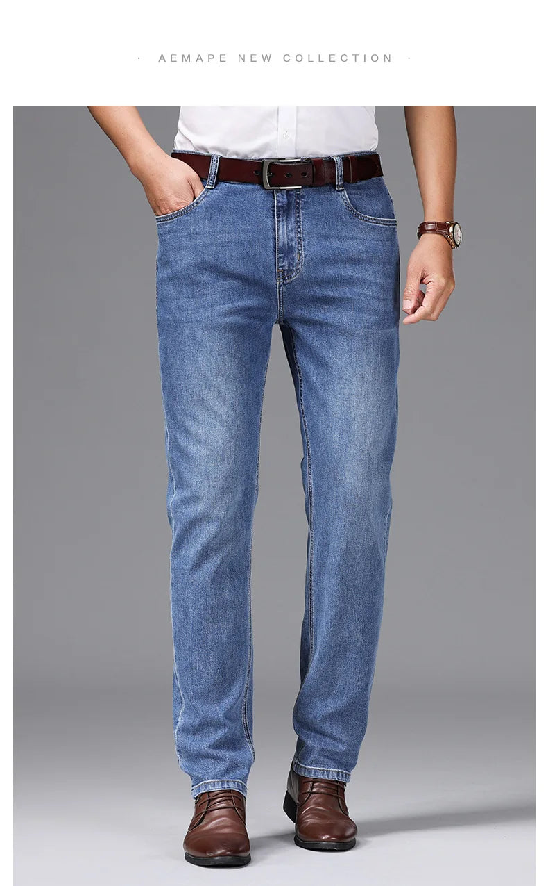 Spring/Summer 2023 Men's Gray Frayed Thin Jeans Classic Style Business Fashion Cotton Denim Stretch Pants Male Brand Trousers