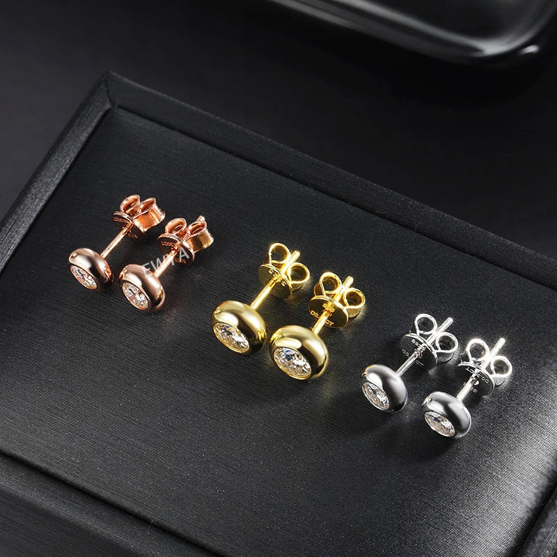 Round Bezel 0.3/0.5CT Moissanite Earrings for Women S925 Silver Plated 18K Rose Gold Pass Diamond Test Bubble Ear Studs