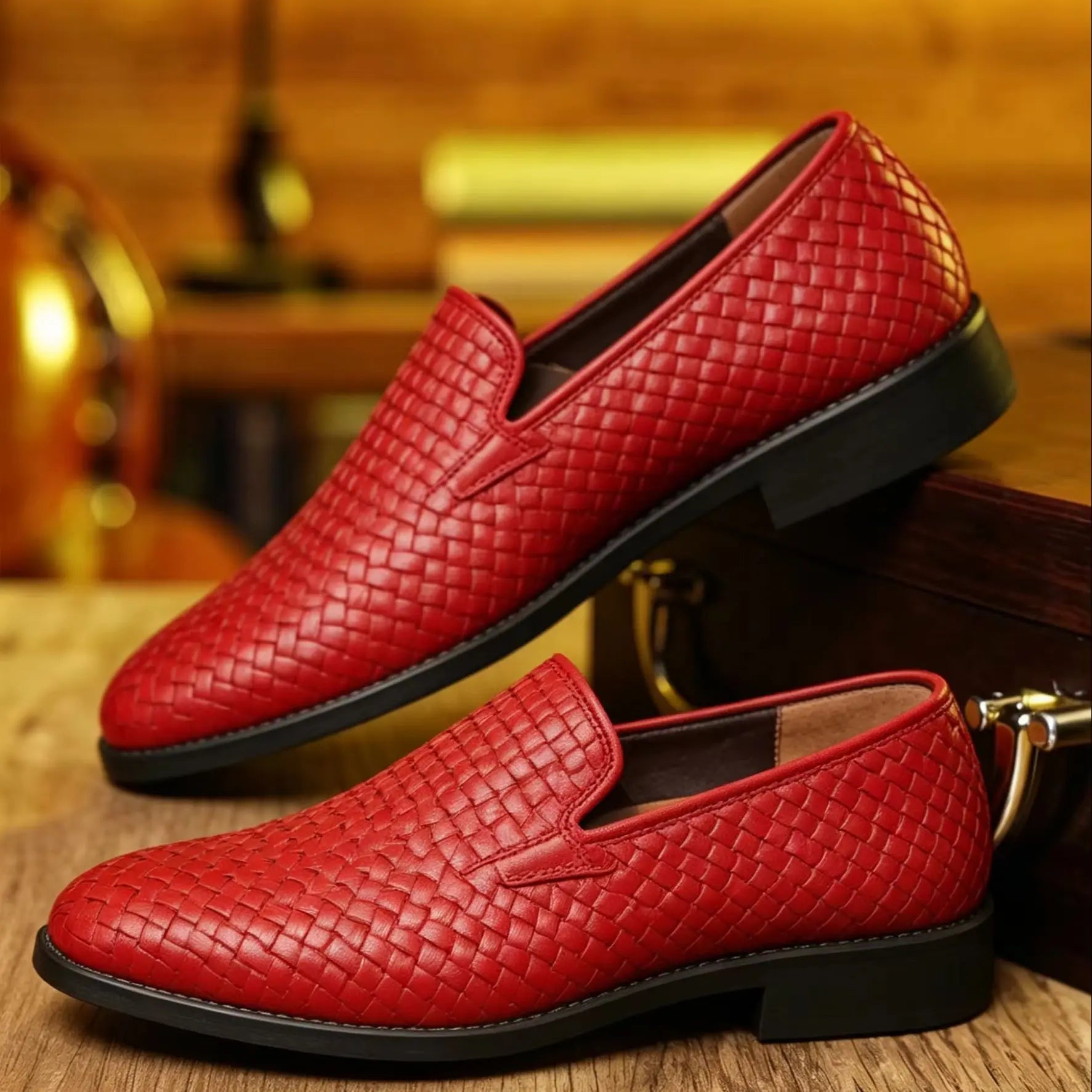 Classic Luxury Men's Leather Shoes, Knit Design Formal Derby Oxford Shoes, Business Casual Footwear for Party