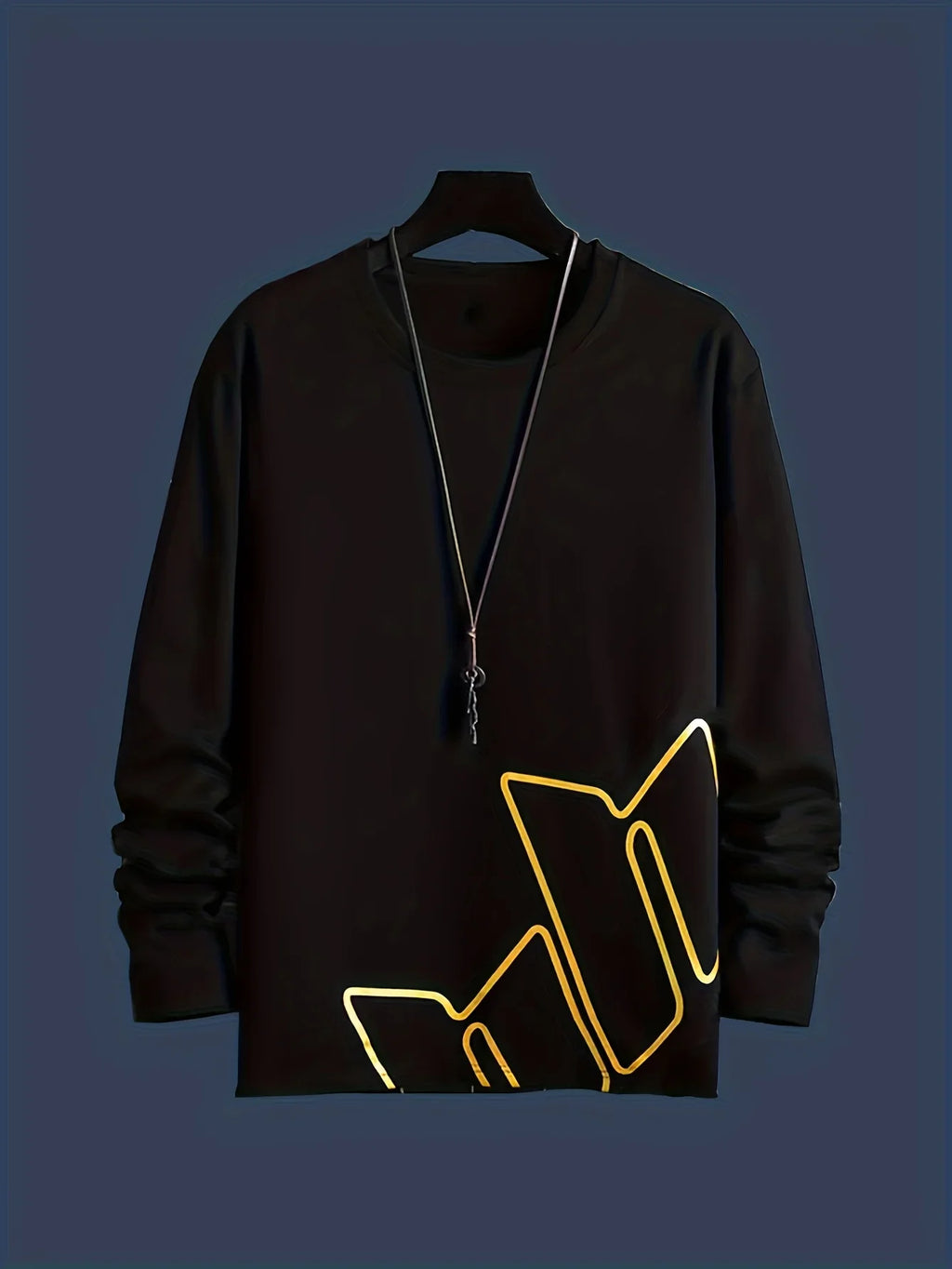 Loose Men's Solid Color Comfortable Breathable round Neck Printed Casual Trendy Long Sleeve Base Shirt for Spring Autumn Daily
