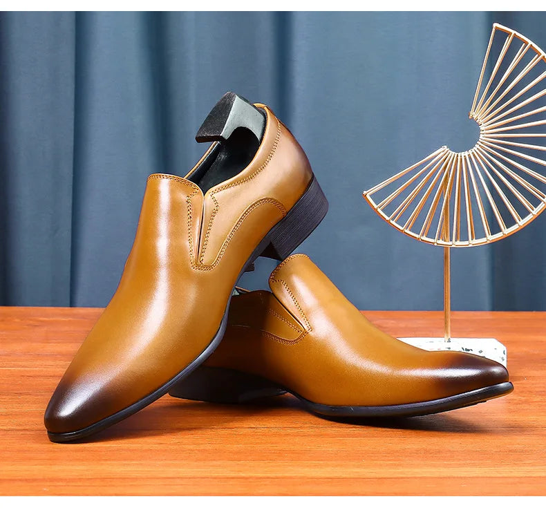 Top Layer Cowhide Shoes Men's Shoes Genuine Leather Business Dress Shoes Men British Pointed Toe Formal Slip-On Shoes
