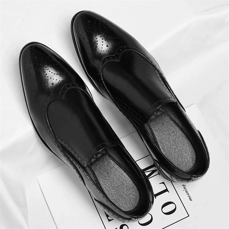 Men's Genuine Leather Brogue Loafers Dress Shoes with Wingtip Perforations Comfortable Business Casual Oxfords Office & Weddings