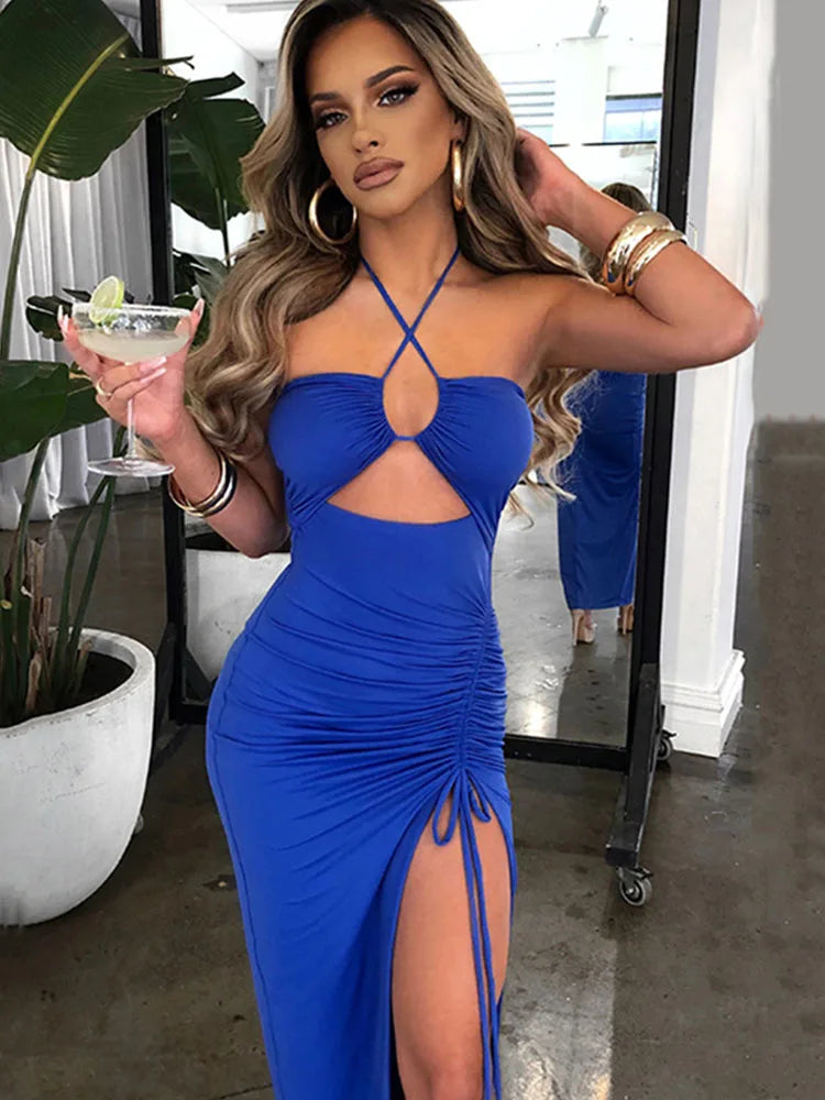 Sleeveless Sexy Female Midi Backless Dresses Slim Night Club Party Dress