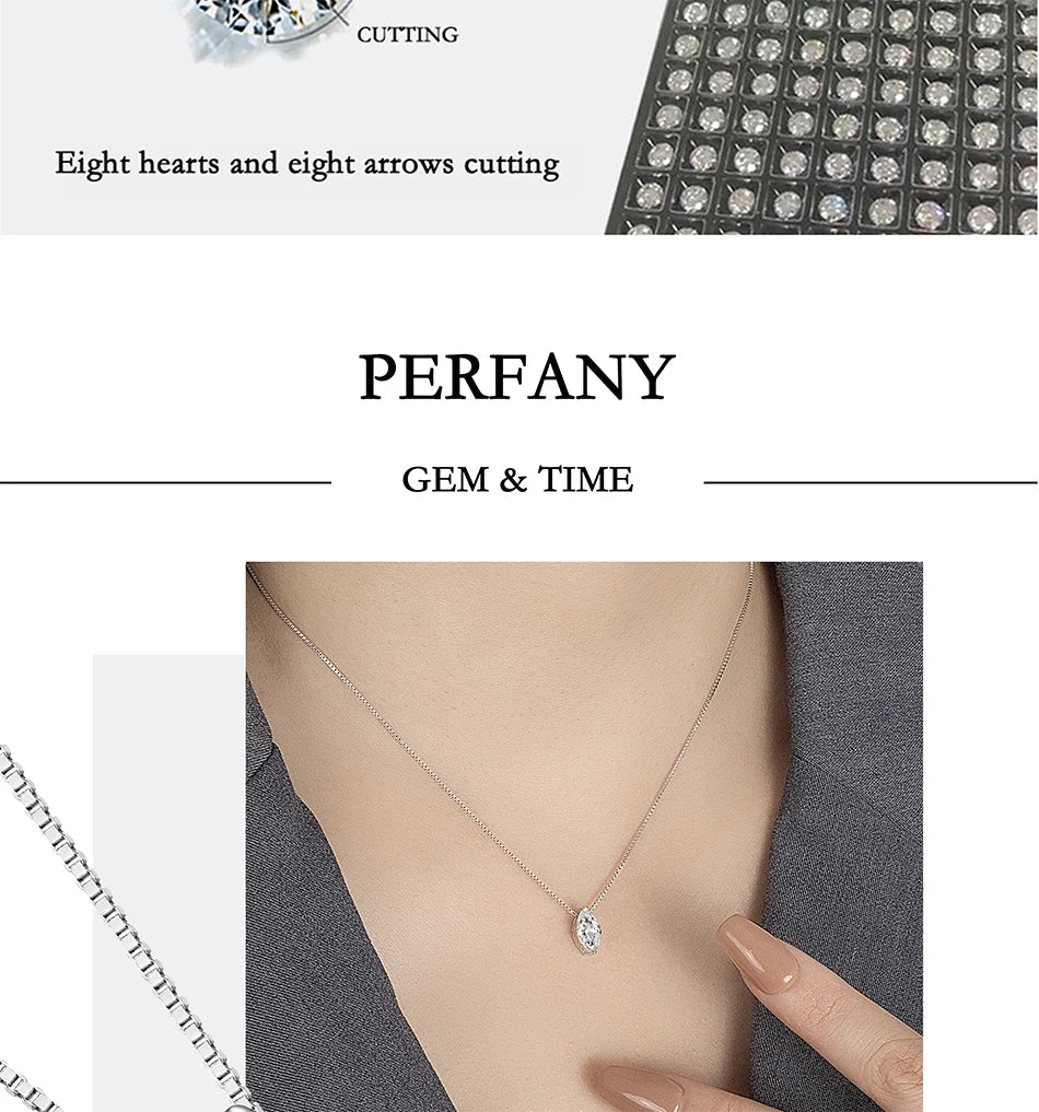 1CT Marquis Cut Moissanite Necklace for Women S925 Pure Silver Water Droplet Diamond Pendant Fashion Party Jewelry