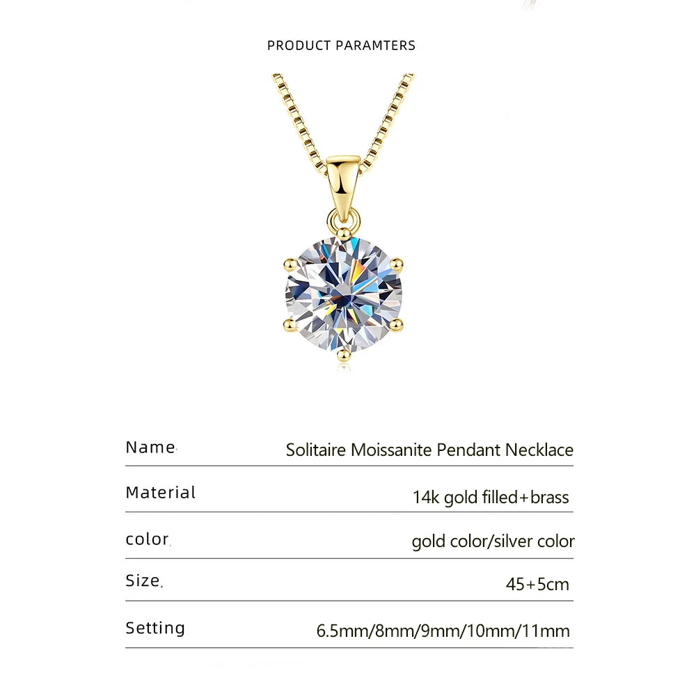 Pass Diamond Test 1.0ct–5ct Moissanite Necklace Sparkling Solitaire Pendant Necklaces for Women Wedding Party Jewelry Gift