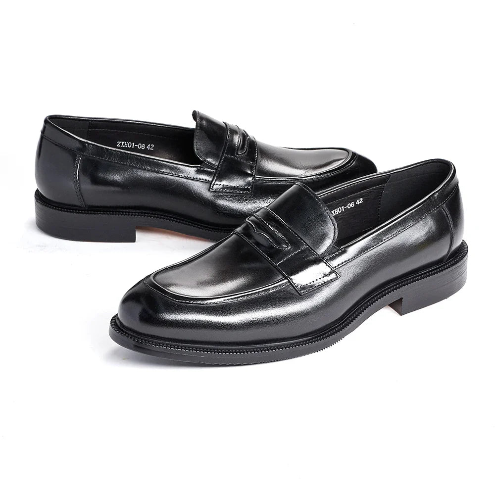 Men's Formal Leather Shoes British Style Oxford Loafers Round Toe Breathable Non-Slip Business Dress Wedding Office Casual Shoes