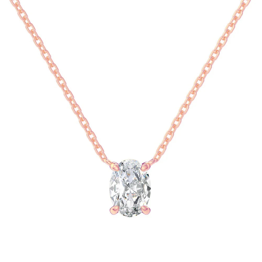 1/2/3carat Solitaire Oval Cut Moissanite Diamond Pendant for Women 18kYellow/Rose Gold Plated S925 Silver Minimalist Neck Chain