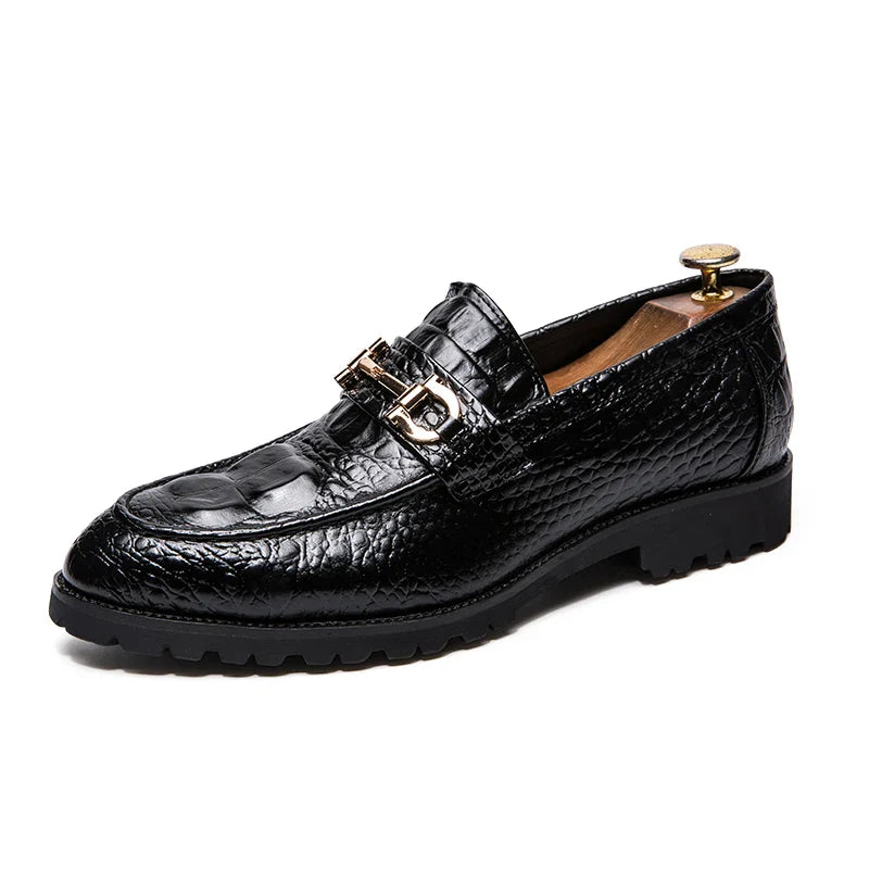Men’s leather dress shoes pointed toe business casual formal metal detail black