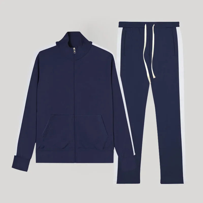 2025 Spring Autumn Men's 2-Piece Set Color Blocking Zipper Stand Collar Casual Sports Jacket Sweatshirt Trousers Suit