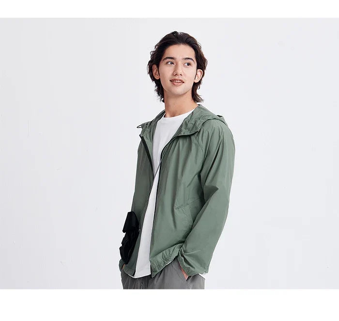 Jacket Men'S Summer Foldable Storage Top Simple Casual Style Hooded Couple