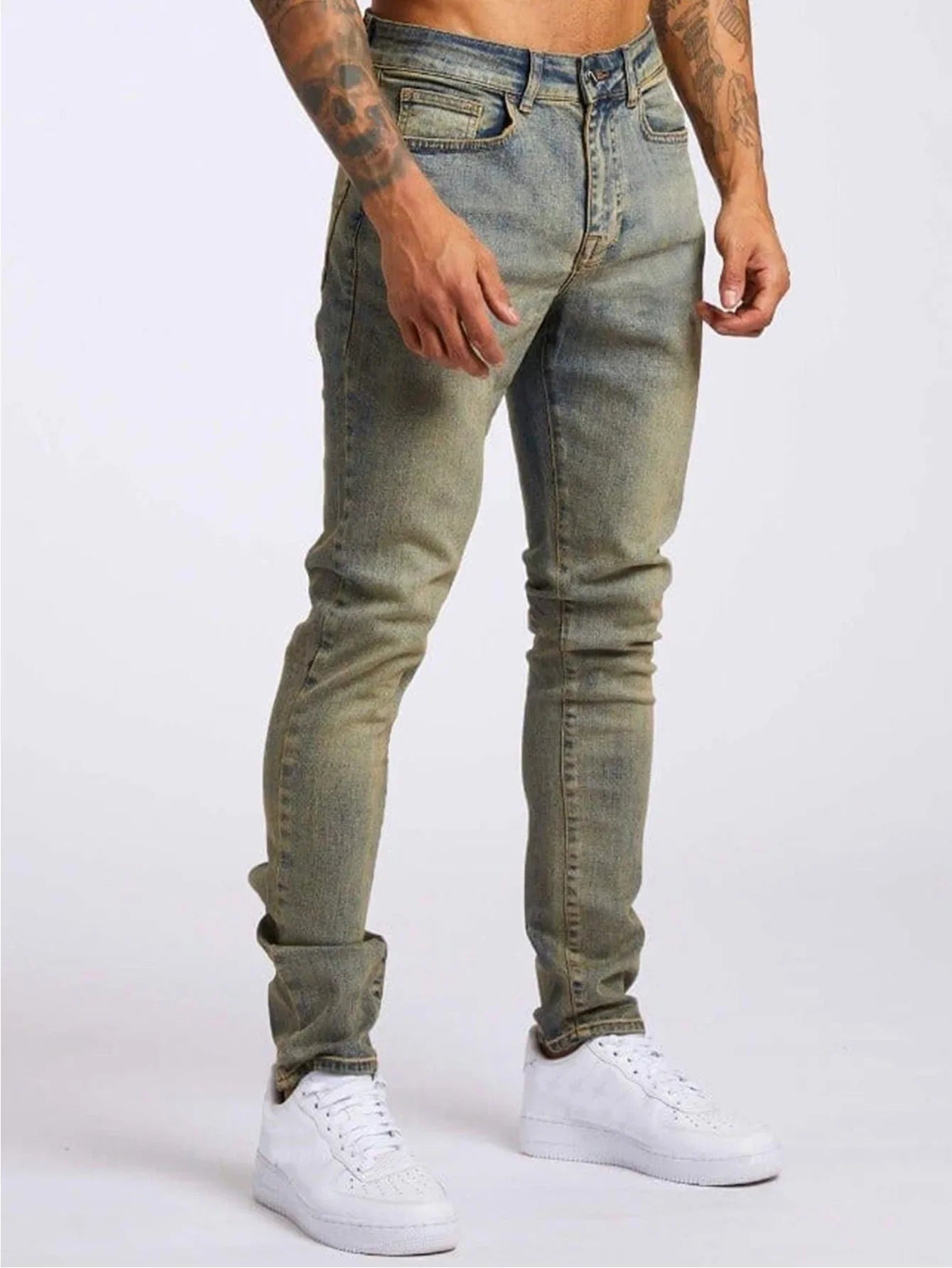 1pc men's elastic daily travel American street, regular banana pants jeans