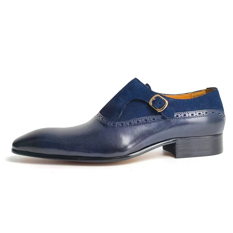 Men's Handmade Cow Suede&Leather Loafers Slip-On Comfortable Casual Shoes for Office,Wedding Non-Slip Sole, Solid Pattern Design