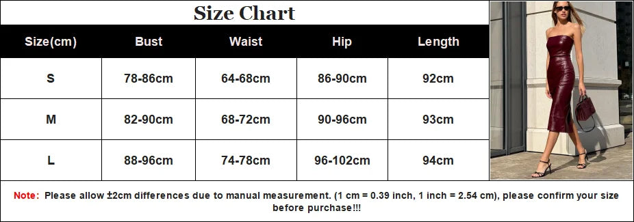Sexy PU Leather Strapless Dresses Women Split Sleeveless Backless Hip Package Dress 2025 Spring Autumn Party Vestidos