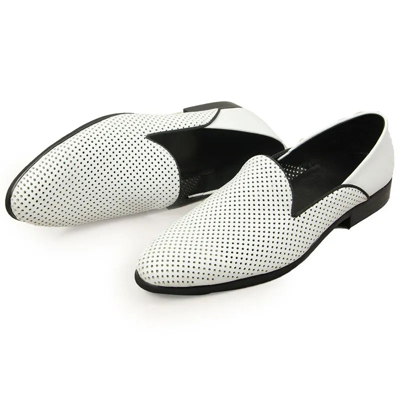 New Loafers White Men's Shoes Summer Casual Shoes for Men Genuine Leather Breathable Hollow Soft Hand Sewing Luxury Fashion Shoe