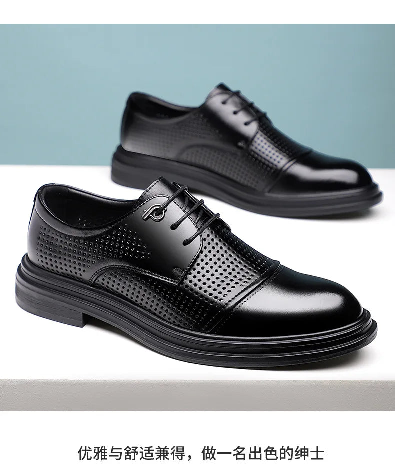 2026 New British Business Formal Leather Shoes for Man Summer Autumn Hallow Dress Shoes Male Solid Color Fashion Shoes Man