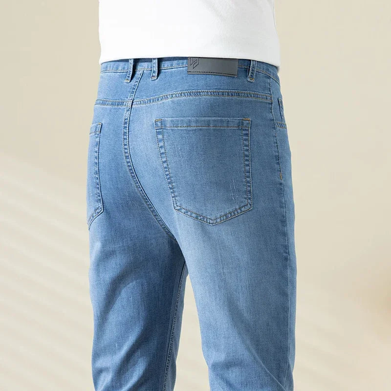 Summer Thin Mens Clothing Cowboys Slim Straight Jeans Men Denim Pants Casual Regular Fitness Men's Trousers Light Blue 2026 Y2K