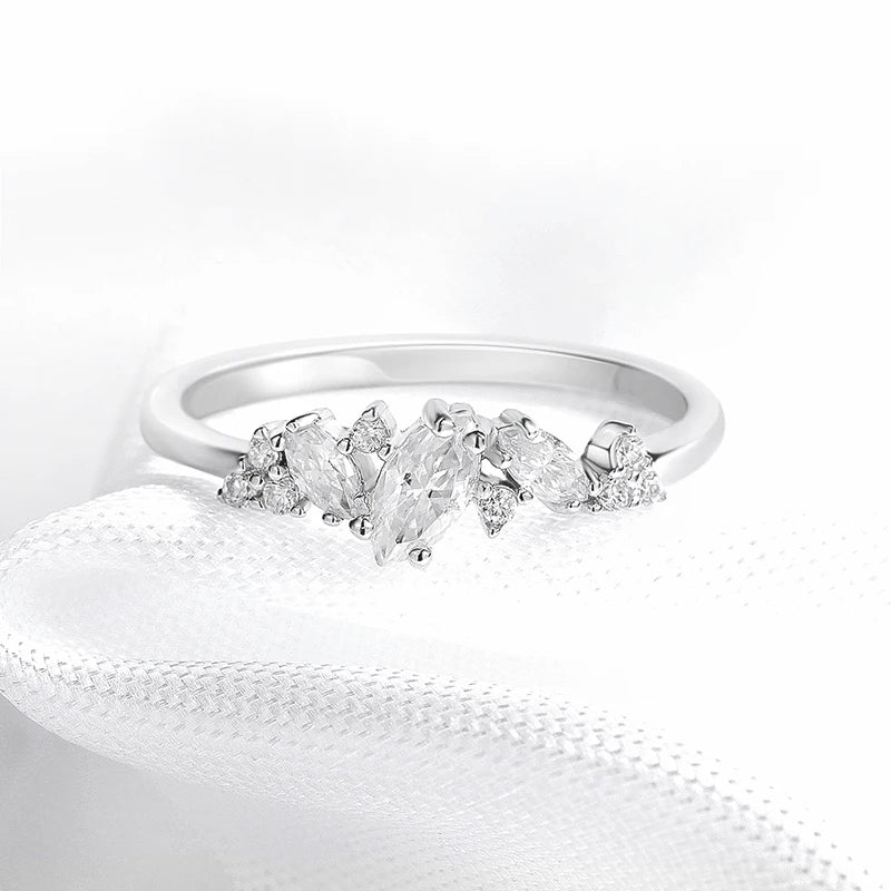 0.58cttw Marquise Cut Weeding Moissanite Rings for Women Double Halo High Quality 925 Sterling Silver Half Eternity Band