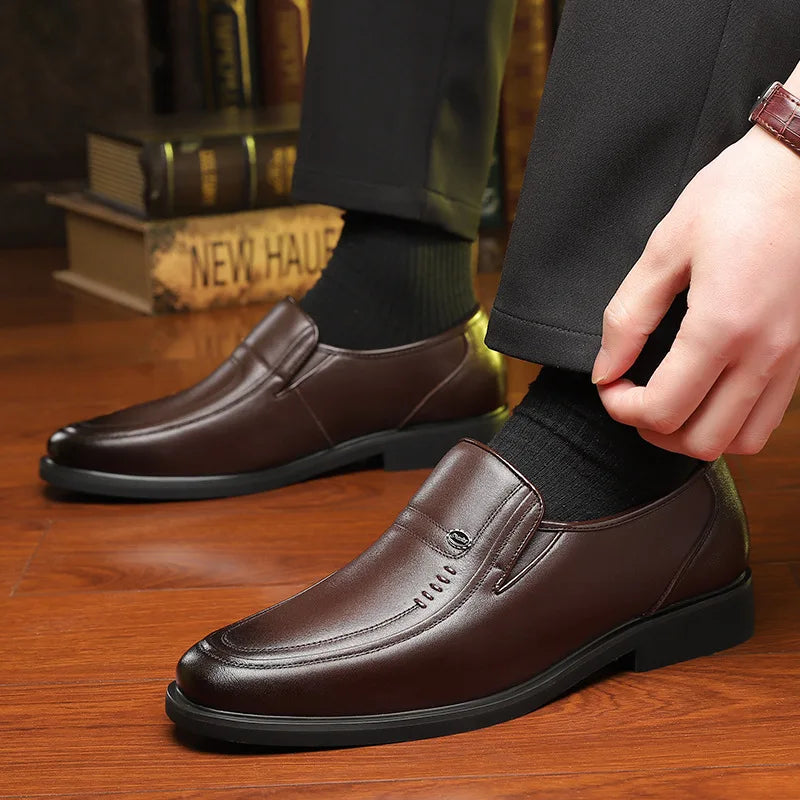 Cow Leather Men's Business Casual Shoes 2026 Spring Autumn Non Slip Dress Shoes Male Fashion Designer Loafers for Man