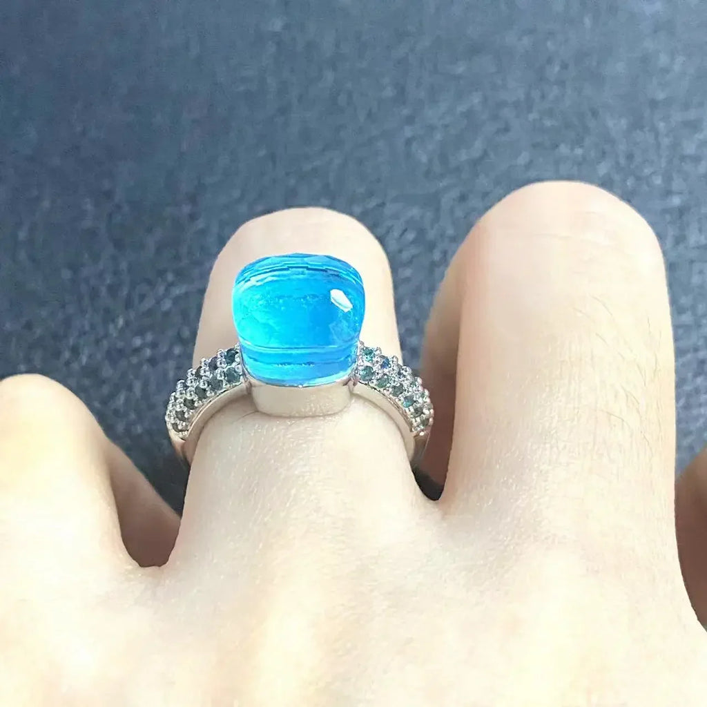 10.6mm Classic Ring for Women Light Blue Zircon Blue Topaz Candy Water Drop Crystal Ring Platinum Plated Jewelry Gift